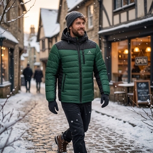 Veste matelassée à capuche pour homme, verte et noire, chaude, imperméable, légère, pour l'hiver et les activités de plein air, One Apex - Product Image 2