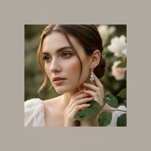 Boucles d'oreilles pendantes en argent sterling 925 avec breloque ovale de qualité AAAA, bijoux artisanaux en or 18 carats et perles, provenant de Jaipur, Inde - Product Image 3