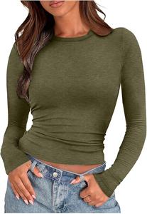 Camiseta de Manga Larga Ajustada de Algodón, Cuello Redondo, Estilo Crop Top, Básica, Sin Costuras - Product Image 3