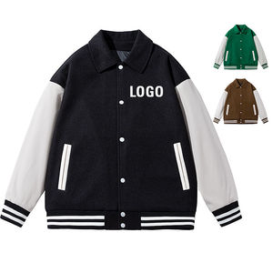 Veste universitaire pour homme, noir et blanc, manches unies, col rabattu, fermeture à boutons, vêtement décontracté pour l'automne - Product Image 5