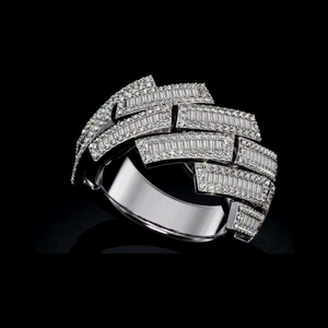 <b>Iced</b> Out Baguette Diamond Hip Hop <b>Ring</b> 925 Sterling Silver 10K 14K Gold Finish Multi Layer Wide Band Rapper <b>Ring</b> - Product Image 1