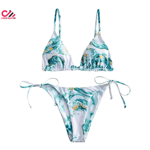 CARE MASTER - Braguita de bikini con lazo lateral para mujer, estampado digital, licra, poliéster, elástico, traje de baño, ajuste regular - Product Image 1