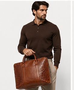 Porte-documents pour ordinateur portable en cuir véritable de qualité supérieure, grand format, style vintage, pour hommes, motif alligator, sac de messager professionnel, sac de travail, sac de voyage - Product Image 4