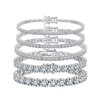 SMOB01 Bracelet Tennis en Argent Sterling 925 de 3 mm, Poli Miroir, Entièrement Sertie de Zircons Cubiques, Bijou Anti-Usure pour le Quotidien