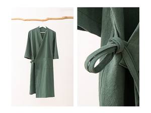 Peignoir de club haut de gamme unisexe en coton et lin, coupe kimono, grande taille, motif uni, avec cordon de serrage – Vente directe usine OEM - Product Image 5