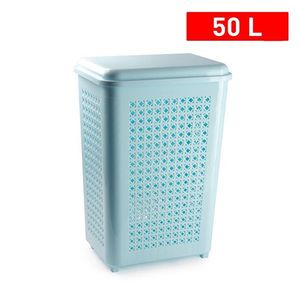 Cesto per biancheria quadrato azzurro da 50 litri con coperchio per riporre vestiti - Product Image 1