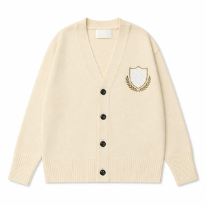 Pull cardigan décontracté d'hiver pour femme en acrylique, haut de gamme, brodé, tricoté, col en V, manches longues, boutonné - Product Image 1