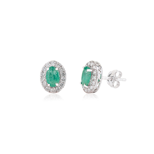 ต่างหูแบบสตั๊ดทรงวงแหวนเล็กประดับมรกตและเพชรทองคำขาวบริสุทธิ์ 14K สั่งทำได้ตามต้องการ ขายส่งตามเทรนด์  ผู้ผลิตเครื่องประดับประจำเดือนพฤษภาคม - Product Image 3