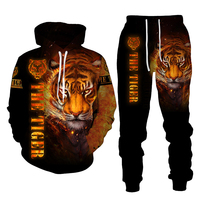 Conjunto Deportivo Unisex con Capucha y Estampado Gráfico Completo Teh Lion 2 en 1, Ropa Casual de Primavera, 320g Poliéster/Algodón Sublimado