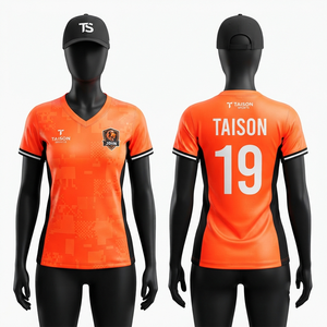 Camiseta Deportiva para Mujer, Diseño de Golf, Calidad Premium, Tela de Poliéster de 160 GSM, Color Naranja y Negro, con Impresión por Sublimación y Logotipo Personalizado - Product Image 1