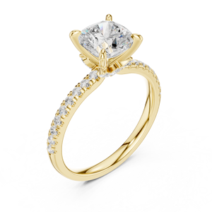 Bague de fiançailles en or jaune avec diamant de laboratoire taille émeraude, pavé solitaire, pour femme - Product Image 3