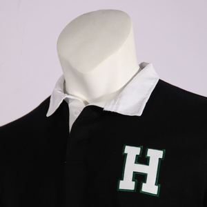 Men's Long Sleeve Rugby Shirt Black Green White Striped Embroidered H Logo Turn-<b>Down</b> Collar Full Sleeve Regular Fit - Product Image 3