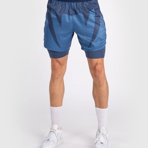 Shorts MMA 2-en-1 pour hommes avec doublure de compression, séchage rapide, imprimé bleu, vêtements d'entraînement et de combat - Product Image 1