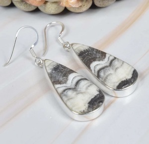 Pendientes de Aro de Plata de Ley 925 con Ágata Natural Bicolor, Hechos a Mano, con Piedras Preciosas, Joyería de Moda - Product Image 3