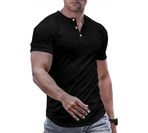 T-shirt pour homme à col montant, boutons sur le devant, motif uni, 100% coton, séchage rapide, manches courtes, fabriqué au Pakistan - Product Image 5