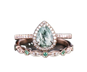 Banda nupcial de Plata de Ley 925 sólida, diseño de ágata musgo único, accesorio de compromiso de boda para mujer, moissanita de diamante de San Valentín - Product Image 1