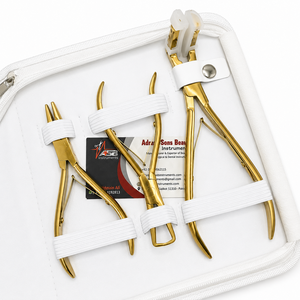 Kit d'outils pour extensions capillaires micro-anneaux plaqué or en acier inoxydable avec étui à fermeture éclair, pinces, ciseaux et outil à boucles - Product Image 4