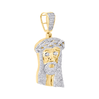 Pendentif Tête de Jésus en Or Massif 10K avec Diamant Taille Brillant Forme Visage, 1.90" x 0.80", 2 CT, Micro-Sertissage, Style Hip Hop pour Homme, Usage Quotidien
