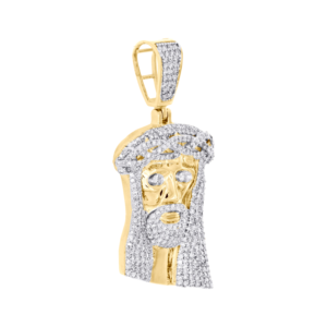 10K <b>Solid</b> <b>Gold</b> Round Brilliant Cut Diamond Face Shape Jesus Head Charm <b>Pendant</b> 1.90" 2 CT Hip Hop Men's Jewelry - Product Image 3