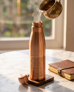 Premium Pure Copper Water <b>Bottle</b> Ribbed Design Leak Proof Ayurvedic Drinking <b>Bottle</b> Reusable Eco Friendly Copper <b>Flask</b> for Home - Product Image 3