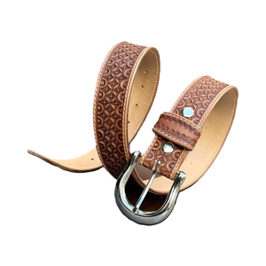 Cinturón de cuero repujado hecho a mano genuino para hombre con hebilla occidental vintage - Product Image 1