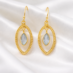 Blue Topaz Gemstone 925 Sterling Silver Handmade Dangle Earrings Boho Oval Shape Drop Hook Earrings Women Jewelry Gift <b>Sister</b> - Product Image 4