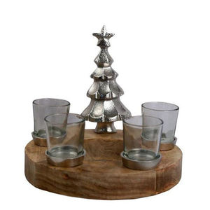Nouveauté : ange en aluminium moulé et bougie chauffe-plat finis or sur base en bois – Nouvelle collection tendance de décorations de Noël en vente - Product Image 3
