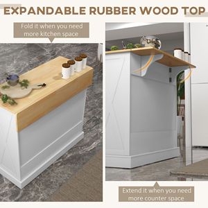 Carrello da Cucina Moderno Stile Fattoria, Bar Portatile per Colazione, con Ripiano Ribaltabile, 2 Cassetti, Ripiani Regolabili in Rovere, Design in Legno Bianco e Vetro - Product Image 4
