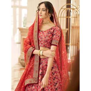 <b>Wedding</b> Dresses Alluring Red Embroidered Silk Plus Size Lehenga Choli - Product Image 4