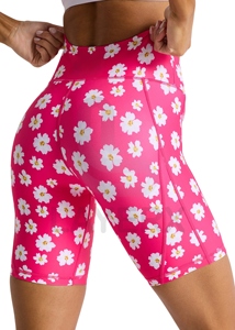 Shorts de sport taille haute pour femmes, motif floral, poches latérales, écologiques, extensibles dans quatre sens, en Spandex/Polyester, respirants, séchage rapide, pour gym et yoga - Product Image 2