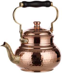 Skies Trader Polished Hammered Copper Teapot Ornate Brass Handle Stovetop Water Kettle Serving Pitcher Middle Eastern Design - Product Image 4