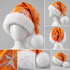 HAMILO SPORTS Chapeau de Noël classique rouge uni avec bordure en fourrure blanche et pompon 100% polyester pour hommes adultes 48-50cm Plage - Product Image 6