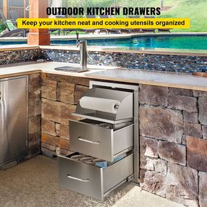 Mobile da Cucina Esterno in Acciaio Inox 17W X 30H X 21D Pollici con Cassetti a Doppio Accesso e Portarotoli per Isola BBQ e Griglia - Product Image 3