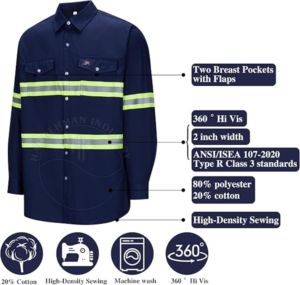 High Visibility Safety <b>Shirt</b> Class 2 Reflective Long Sleeve Workwear with Custom Logo Design Button Down FRC Welder Custom - Product Image 4