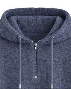 Sweat à capuche court en molleton texturé bleu acier, quart de zip, ourlet ajustable avec cordon de serrage, streetwear décontracté, pull chaud pour homme, logo personnalisé - Product Image 4