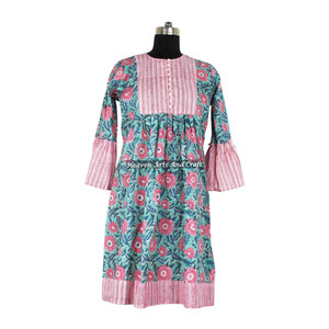 Vestido Túnica de Algodón con Estampado Artesanal para Mujer, Modelo DHB008, el Mejor Vestido con Estampado Artesanal - Product Image 6