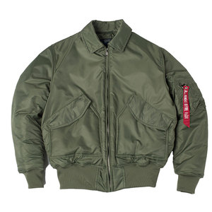 Unisex Olive Green Canvas Bomber Jacket Waterproof Windproof Zipper Closure Stand Collar Regular Fit Solid Color Pockets Left - Product Image 1