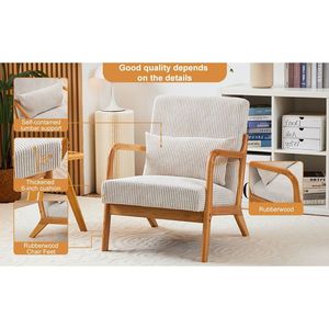 Fauteuil d'appoint en bois massif de style moderne du milieu du siècle avec coussin pour salon et lecture, chaise rembourrée durable - Product Image 5