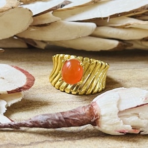 Fashionable 18k Gold Plated Brass <b>Ring</b> Carnelian Vintage Style <b>Statement</b> <b>Ring</b> Hollow Cutout Band <b>Ring</b> Wholesale <b>Ring</b> For Women - Product Image 5