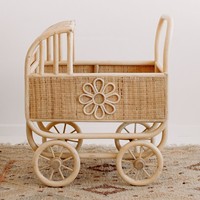Poussette pour poupées en rotin naturel tressé à la main, jouet d'imaginaire pour enfant, choix populaire