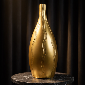 Florero de Aluminio Fundido Dorado de Lujo, Florero Moderno con Textura, Patrón de Ondas, Maceta Brillante, Decoración de Mesa de Hotel de Alta Gama - Product Image 1
