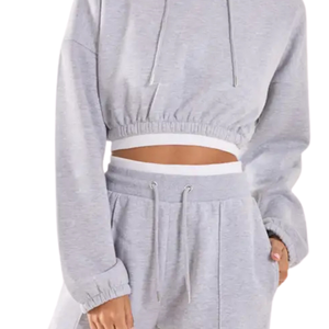 Women's Cropped Hoodie Wide Leg Sweatpants Tracksuit <b>Set</b> Casual Fleece <b>Lounge</b> <b>Two</b> <b>Piece</b> Outfit Elastic Waist Long Sleeve <b>Set</b> Gym - Product Image 6