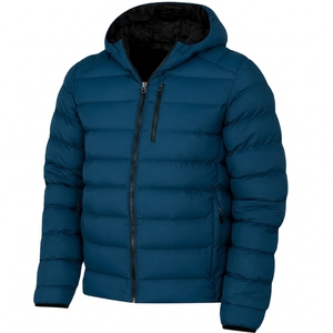 <b>Men's</b> Blue Hooded Down Coat Regular Fit Casual Zipper Closure Thick Insulated Outerwear - Product Image 1