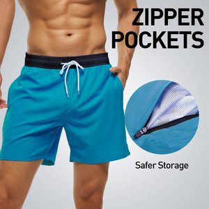 <b>Mens</b> Swim <b>Trunks</b> with Compression Liner 2 in 1 Solid Beach Swimming <b>Trunks</b> Breathable Quick Dry Swim Shorts with Zipper Pockets - Product Image 4