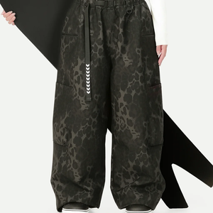 Unisex Baggy Pants Black Leopard Print Drawstring Closure Breathable Polyester Adult Style Cargo ski baggy Pants - Product Image 5
