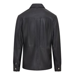 Men's <b>Black</b> PU Leather Shirt <b>Jacket</b> Workwear Style Stand Collar Front Pocket Regular Fit Waterproof Windproof Winter - Product Image 3
