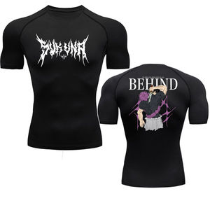 Chemises à manches courtes de compression avec logo personnalisé, vêtements de fitness pour hommes, tissu respirant pour la musculation - Product Image 1