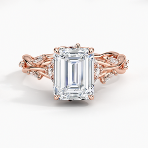 Anillo de boda clásico para mujer de plata de ley 925 con moissanita de corte esmeralda y diseño de hoja - Product Image 5