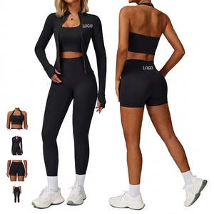 Conjuntos Deportivos de 4 Piezas al Por Mayor, Secado Rápido, Cintura Elástica, Ropa Deportiva para Mujer, Conjunto de Yoga Ajustado, Top Deportivo, Camiseta sin Mangas - Product Image 1