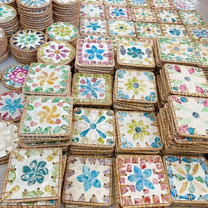 Traditional Vietnam rattan mother of pearl cup <b>mat</b> coaster <b>place</b> <b>mat</b> for tea ceremony sets and oriental dining room aesthetics - Product Image 3